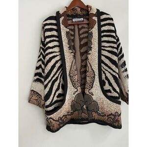 VTG It's Outta The Bag Safari Animal Tapestry Cardigan Sweater Women S/M